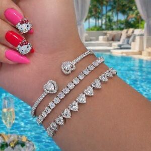 Silver Heart Bracelet Set 7inch